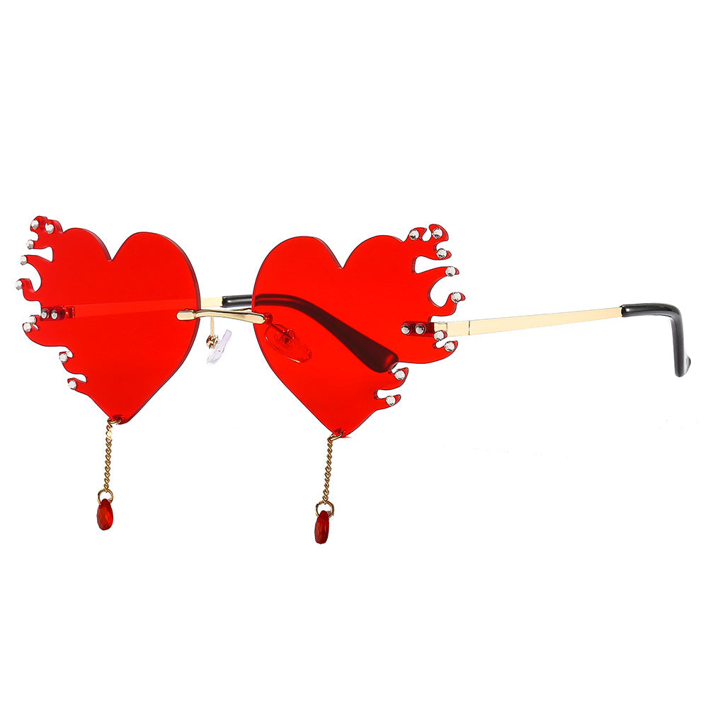 Wholesale PC Heart Flame Drill Frameless Sunglasses